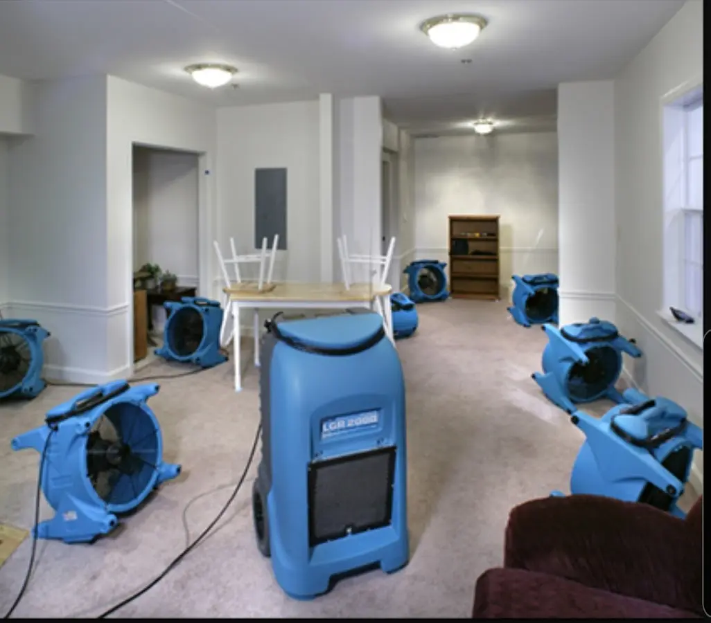 Air movers and dehumidifier setup for Water Damage Restoration in Leander
