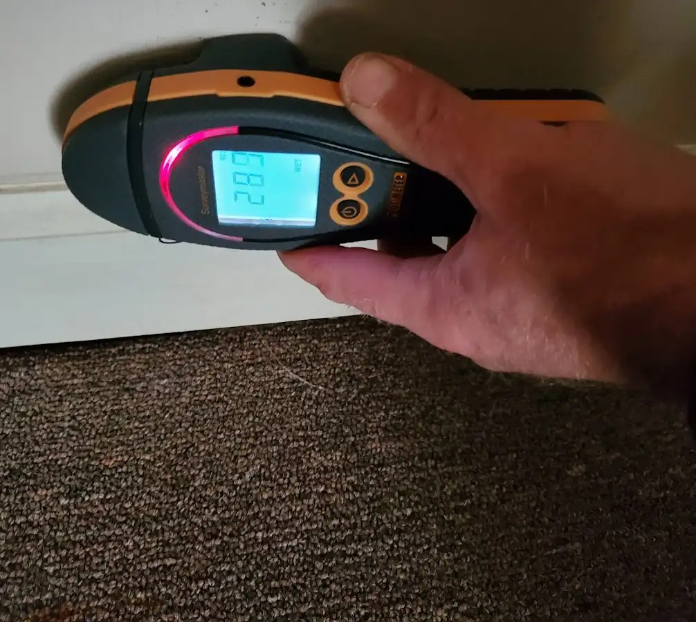 Moisture detection at baseboard during Burst Pipe Cleanup in Leander